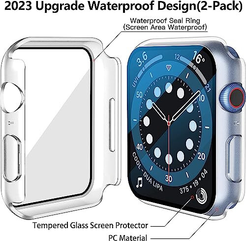 Misxi [2 Pack Waterproof Hard Case with Tempered Glass Compatible with Apple Watch Series 6 SE Series 5 Series 4 44mm, Ultra-Thin Protective Cover for iWatch Screen Protector, Matte Transparent - 10