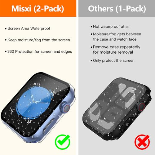 Misxi [2 Pack Waterproof Hard Case with Tempered Glass Compatible with Apple Watch Series 6 SE Series 5 Series 4 44mm, Ultra-Thin Protective Cover for iWatch Screen Protector, Matte Transparent - 1