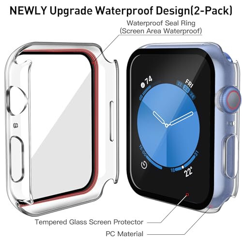 Misxi [2 Pack Waterproof Hard Case with Tempered Glass Compatible with Apple Watch Series 6 SE Series 5 Series 4 44mm, Ultra-Thin Protective Cover for iWatch Screen Protector, Matte Transparent - 3