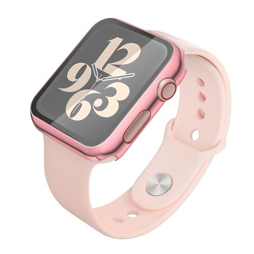 Misxi 2 ta'rifli qattiq PC korpusi + Temperli oyna ekran himoyachisi Apple Watch Series 6 SE Series 5 Series 4 44mm bilan mos keladi, 1 pushti + 1 shaffof - 4