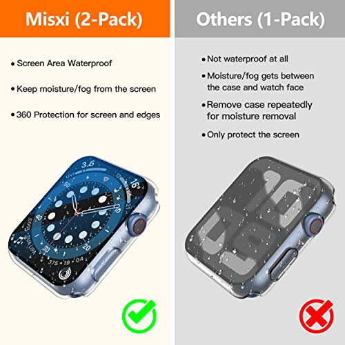 Misxi [2'li Paket Su Geçirmez Sert Kasa Temperli Cam ile Apple Watch Serisi 6 SE Serisi 5 Serisi 4 44mm Uyumludur, Ultra İnce Koruyucu Kılıf iWatch Ekran Koruyucu, Mat Şeffaf - 8