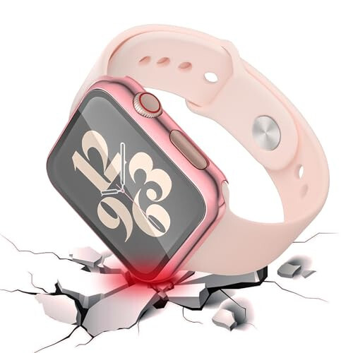 Misxi 2'li Sert PC Kılıf + Temperli Cam Ekran Koruyucu Apple Watch Serisi 6 SE Serisi 5 Serisi 4 44mm ile Uyumlu, 1 Pembe + 1 Şeffaf - 3