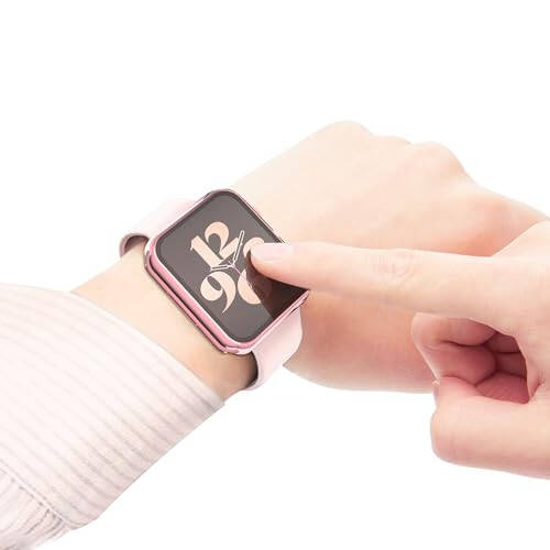 Misxi 2'li Sert PC Kılıf + Temperli Cam Ekran Koruyucu Apple Watch Serisi 6 SE Serisi 5 Serisi 4 44mm ile Uyumlu, 1 Pembe + 1 Şeffaf - 6