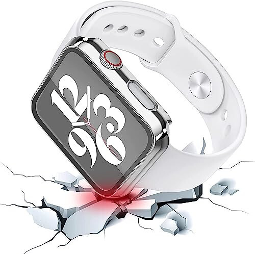 Misxi 2'li Sert PC Kılıf ve Temperli Cam Ekran Koruyucu, Apple Watch Serisi 6 SE Serisi 5 Serisi 4 44mm ile Uyumlu, 1 Gümüş + 1 Şeffaf - 3