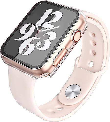 Misxi 2'li Sert PC Kılıf ve Temperli Cam Ekran Koruyucu, Apple Watch Serisi 6 SE Serisi 5 Serisi 4 44mm ile Uyumlu, 1 Gümüş + 1 Şeffaf - 5