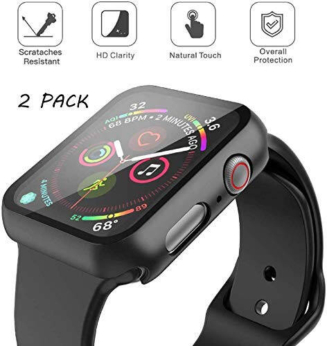 Misxi 2'li Sert PC Kılıfı ve Temperli Cam Ekran Koruyucu, Apple Watch Series 6 SE Series 5 Series 4 44mm ile Uyumlu, Siyah - 2