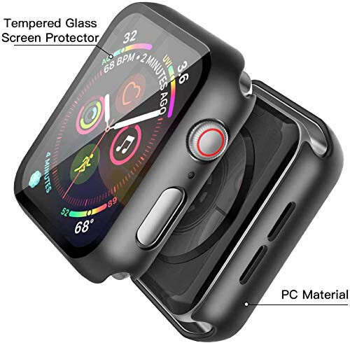 Misxi 2'li Sert PC Kılıfı ve Temperli Cam Ekran Koruyucu, Apple Watch Series 6 SE Series 5 Series 4 44mm ile Uyumlu, Siyah - 3