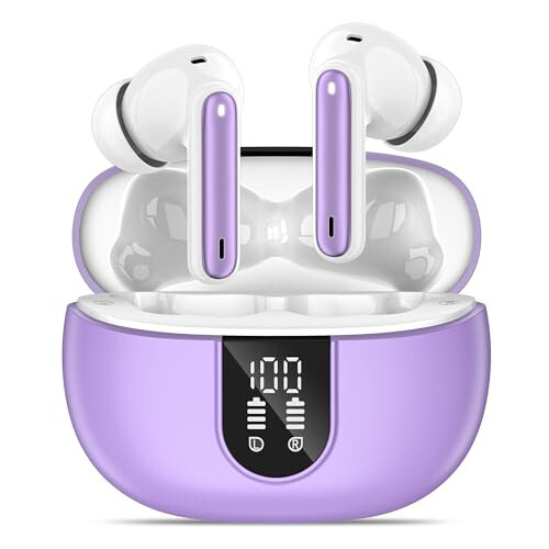 <p>MoBadeety Wireless Earbuds, Bluetooth 5.3 Headphones 40Hrs Playtime Deep Bass Stereo, LED Power Display, Call Noise Canceling Headphones with Mic, IP7 Waterproof Earphones for iOS Android Purple</p> - 1