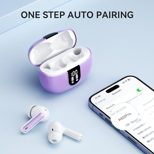 <p>MoBadeety Wireless Earbuds, Bluetooth 5.3 Headphones 40Hrs Playtime Deep Bass Stereo, LED Power Display, Call Noise Canceling Headphones with Mic, IP7 Waterproof Earphones for iOS Android Purple</p> - 4