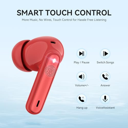 MoBadeety Wireless Earbuds, Bluetooth 5.3 Headphones 40Hrs Playtime Deep Bass Stereo, LED Power Display, Call Noise Canceling Headphones with Mic, IP7 Waterproof Earphones for iOS Android Red - 5