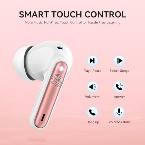 MoBadeety Wireless Earbuds, Bluetooth 5.3 Headphones 40Hrs Playtime Deep Bass Stereo, LED Power Display, Call Noise Canceling Headphones with Mic, IP7 Waterproof Earphones for iOS Android Rose Gold - 5