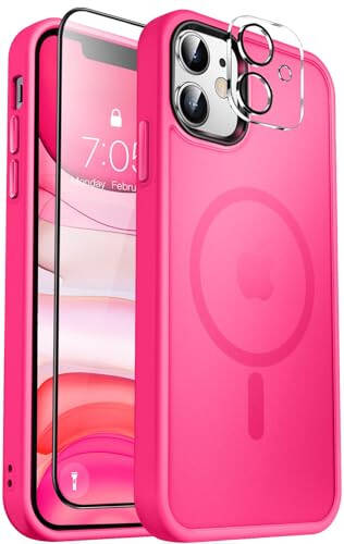 MOCCA Strong Magnetic iPhone 11 Case, [MagSafe Compatible][Glass Screen Protector+Camera Lens Protector] Slim Thin Shockproof Cover Case for iPhone 11 6.1 inch, Hot Pink - 1