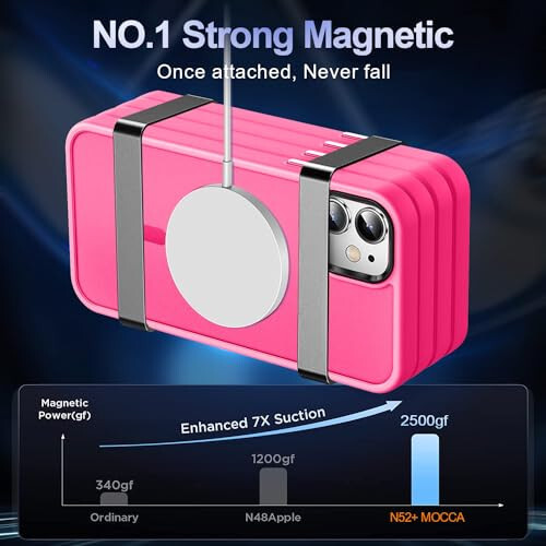 MOCCA Strong Magnetic iPhone 11 Case, [MagSafe Compatible][Glass Screen Protector+Camera Lens Protector] Slim Thin Shockproof Cover Case for iPhone 11 6.1 inch, Hot Pink - 3