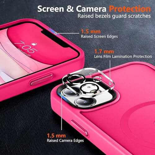 MOCCA Strong Magnetic iPhone 11 Case, [MagSafe Compatible][Glass Screen Protector+Camera Lens Protector] Slim Thin Shockproof Cover Case for iPhone 11 6.1 inch, Hot Pink - 5