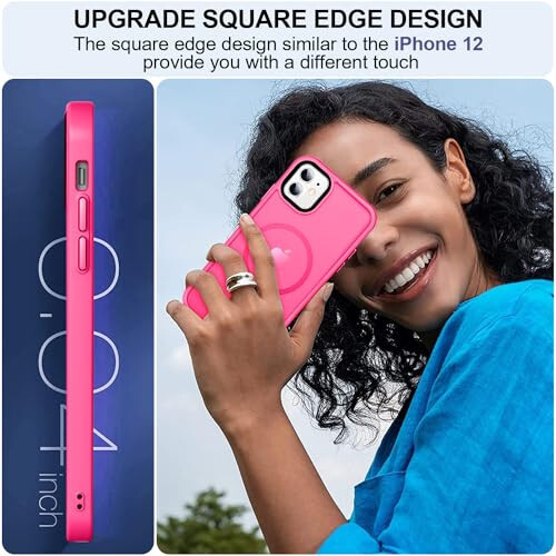 MOCCA Strong Magnetic iPhone 11 Case, [MagSafe Compatible][Glass Screen Protector+Camera Lens Protector] Slim Thin Shockproof Cover Case for iPhone 11 6.1 inch, Hot Pink - 6