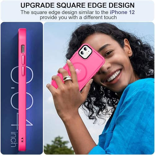 MOCCA Strong Magnetic iPhone 11 Case, [MagSafe Compatible][Glass Screen Protector+Camera Lens Protector] Slim Thin Shockproof Cover Case for iPhone 11 6.1 inch, Hot Pink - 6