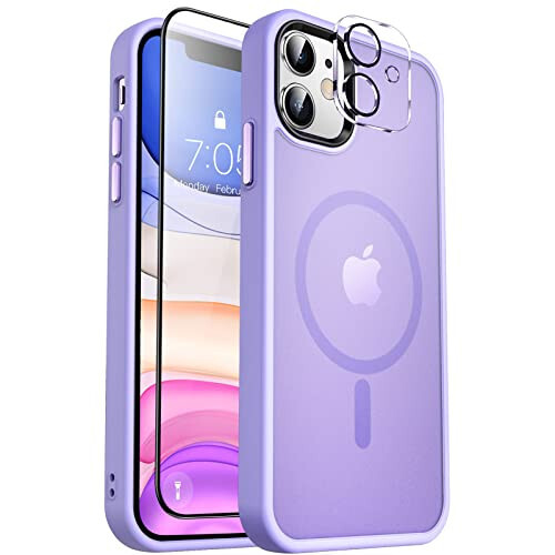 MOCCA Strong Magnetic iPhone 11 Case, [MagSafe Compatible][Glass Screen Protector+Camera Lens Protector] Slim Thin Shockproof Cover Case for iPhone 11 6.1 inch, Light Purple - 1