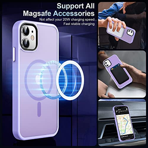 MOCCA Strong Magnetic iPhone 11 Case, [MagSafe Compatible][Glass Screen Protector+Camera Lens Protector] Slim Thin Shockproof Cover Case for iPhone 11 6.1 inch, Light Purple - 2