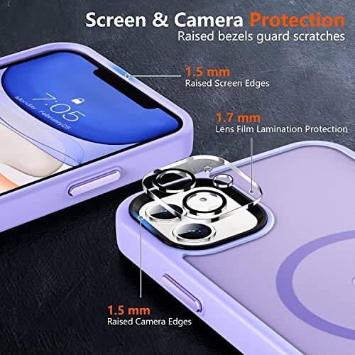 MOCCA Strong Magnetic iPhone 11 Case, [MagSafe Compatible][Glass Screen Protector+Camera Lens Protector] Slim Thin Shockproof Cover Case for iPhone 11 6.1 inch, Light Purple - 5