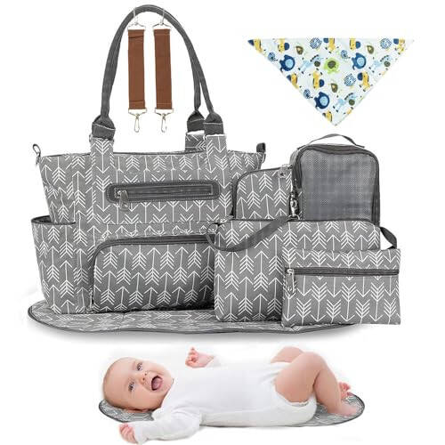 Moclever 8PCS набор сумок для подгузников, сумка для малыша Baby Essentials, многофункциональные сумки для смены подгузников с сумкой для бутылок, сетчатой сумкой - 1