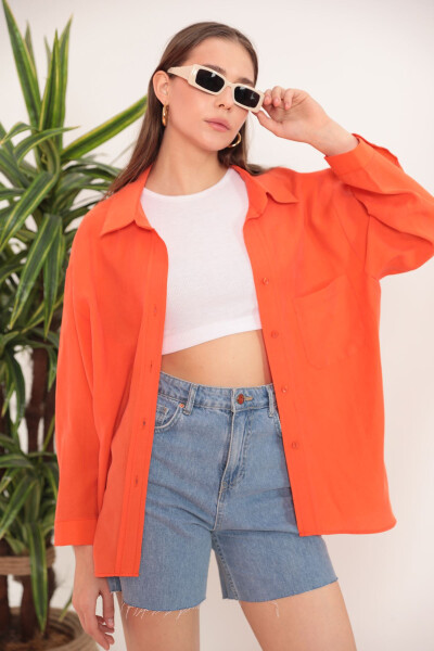 Modal Fabric Oversized Women's Shirt - Orange - 2