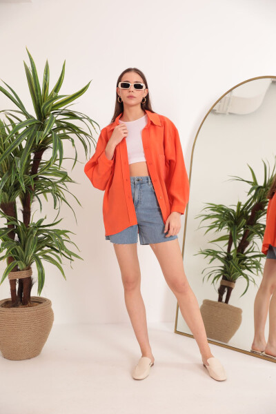 Modal Fabric Oversized Women's Shirt - Orange - 3