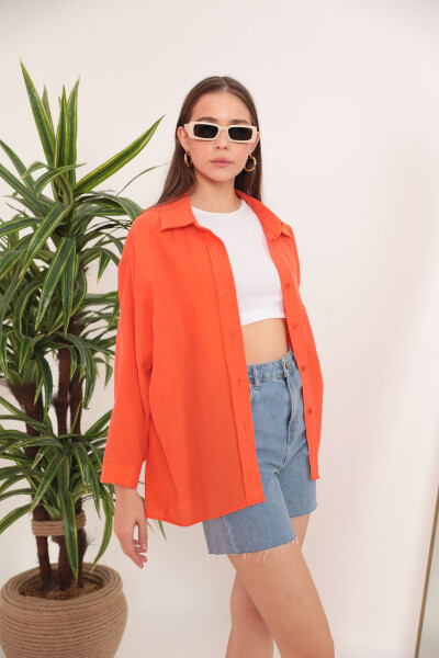 Modal Fabric Oversized Women's Shirt - Orange - 6