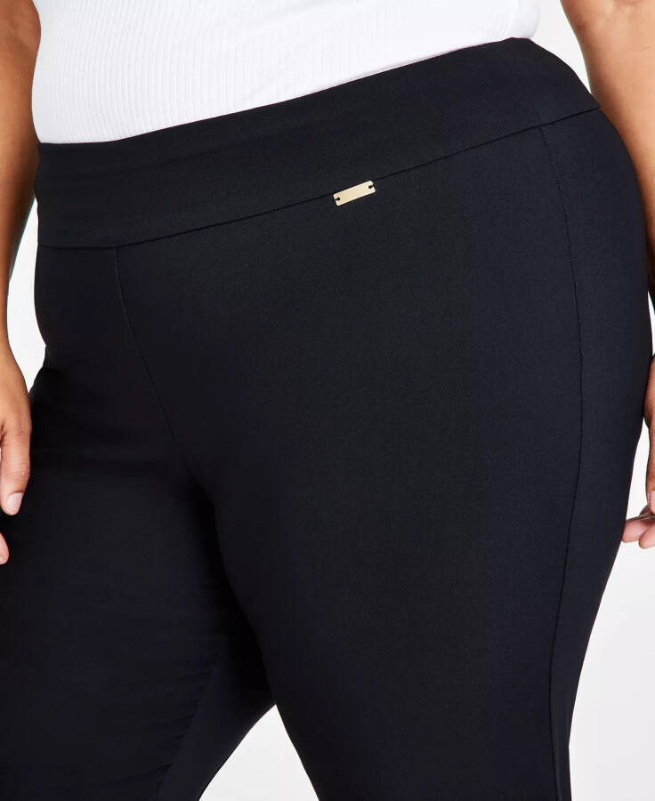 Modazone için Oluşturulan Plus Size Yüksek Belli Çekme Bağlantılı Capri Pantolon, Derin Siyah - 4