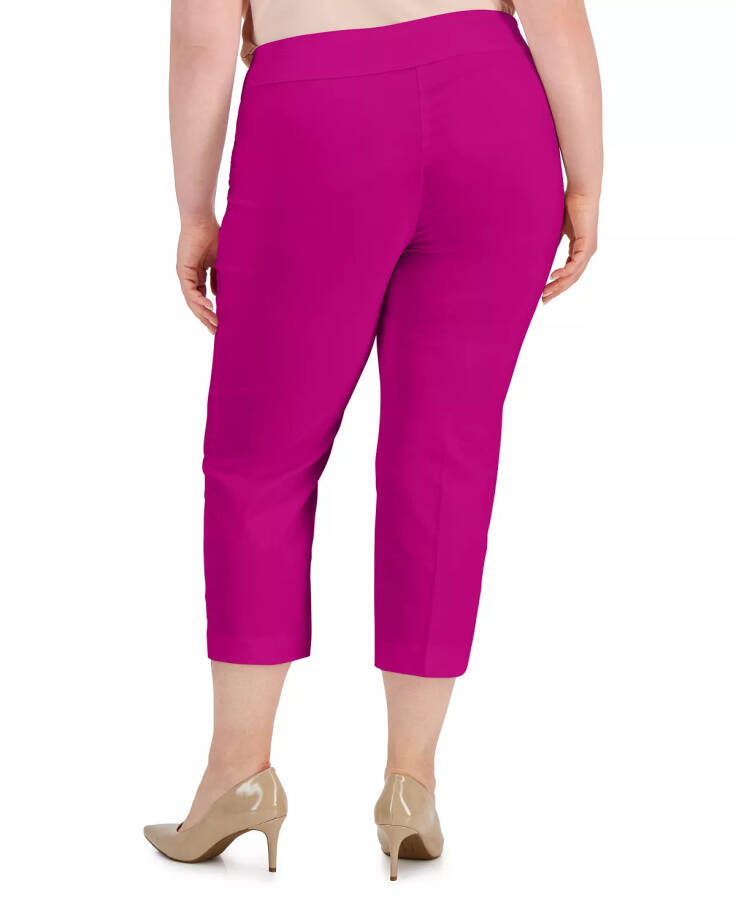 Modazone için Oluşturuldu, Plus Size Orta Bel Çekme Bağlı Kapri Pantolon, Mor Orkide - 4