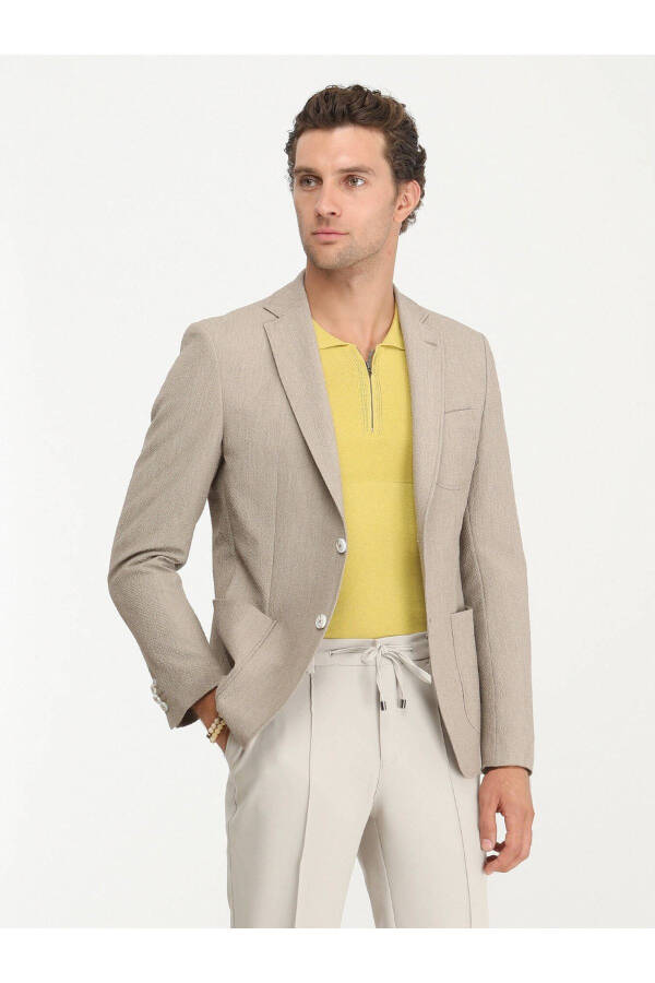 Modern Fit Blazer with Herringbone Pattern - 9