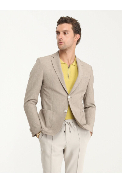 Modern Fit Blazer with Herringbone Pattern - 11