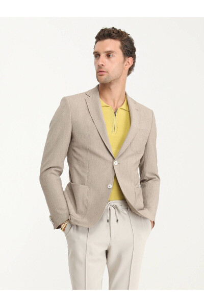 Modern Fit Blazer with Herringbone Pattern - 3