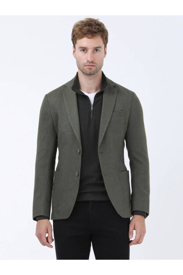 Modern Fit Khaki Striped Jacket - 10