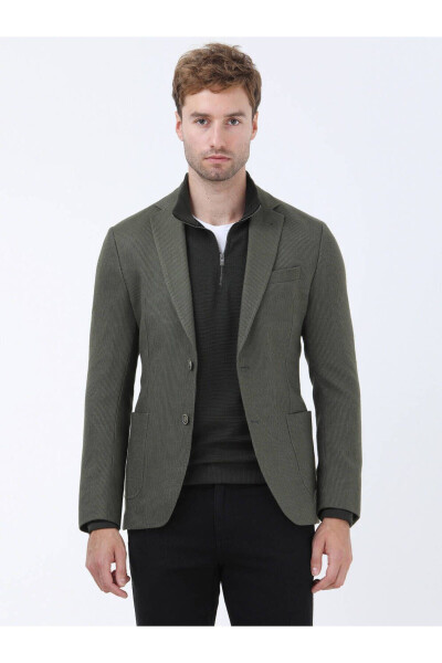 Modern Fit Khaki Striped Jacket - 4