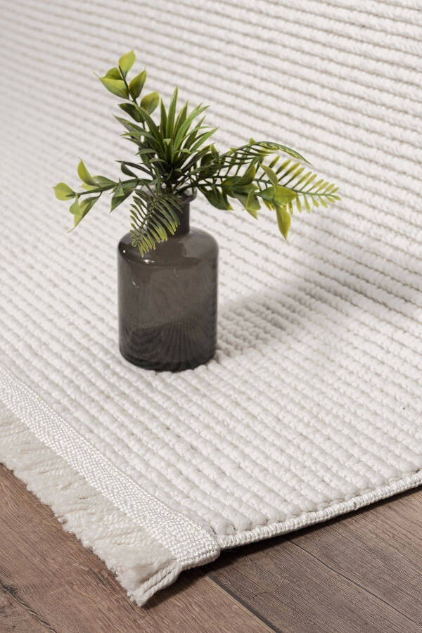 Modern Woven Rug with White Fringe for Living Room, Bedroom, Hallway, White Runner Rug - 10