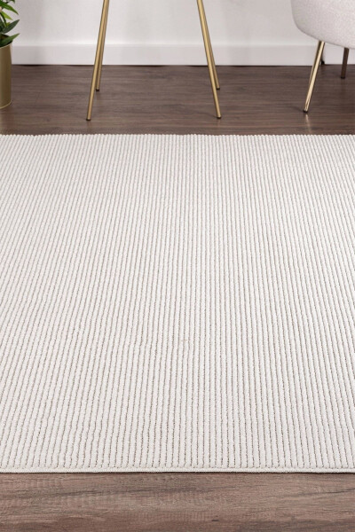 Modern Woven Rug with White Fringe for Living Room, Bedroom, Hallway, White Runner Rug - 5