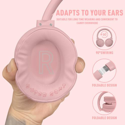 Mokata Bluetooth Headphones Over Ear 68H Playtime 6 EQ Wireless Headset with Microphone HiFi Stereo Foldable Lightweight Deep Bass for Travel Home Office Cellphone Pink - 5