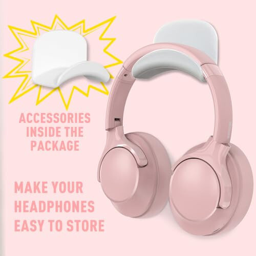 Mokata Bluetooth Headphones Over Ear 68H Playtime 6 EQ Wireless Headset with Microphone HiFi Stereo Foldable Lightweight Deep Bass for Travel Home Office Cellphone Pink - 7