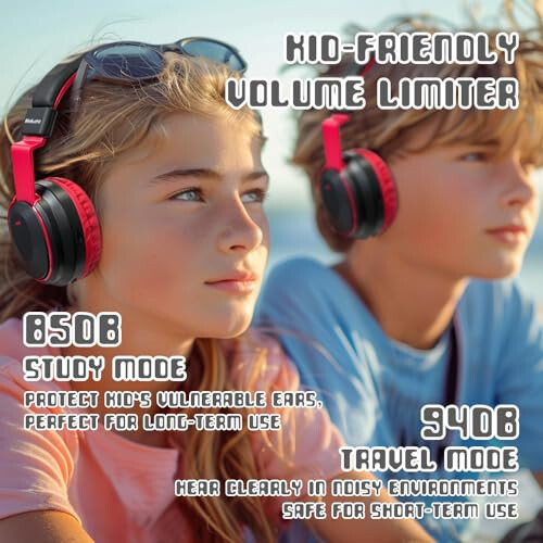 Mokata Kids Headphones Bluetooth 5.3 Wireless 60H Play Time Volume Limited 85/110dB Over Ear Foldable Headset with Cable Aux Mic for iPad Notebook Boy Girl Travel School Tablet Black - 2