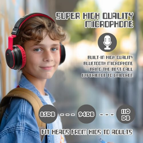 Mokata Kids Headphones Bluetooth 5.3 Wireless 60H Play Time Volume Limited 85/110dB Over Ear Foldable Headset with Cable Aux Mic for iPad Notebook Boy Girl Travel School Tablet Black - 6