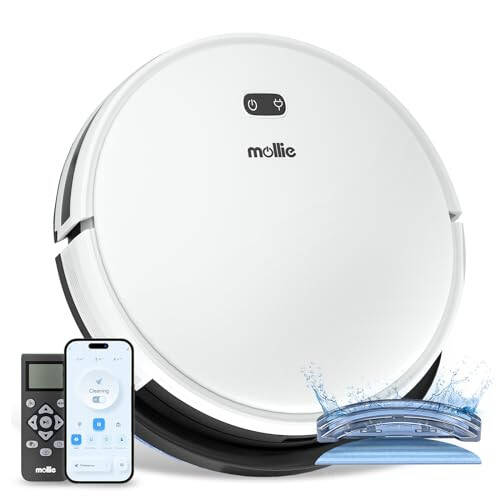 mollie Robot Vacuum and Mop with Wi-Fi/App, Automatic Self-Charging Robotic Vacuum Cleaner, 2800Pa Suction, Slim, Good for Hard Floors Carpets, White - 1