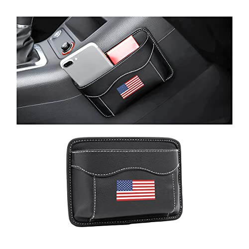 Moly Magnolia Car Seat Side Pocket Organizer, American Flag PU Leather Storage Bag, Pen Phone Holder Tray Pouch Seat Gap Filler, Interior Accessories for Auto Door Window Console (MultiColor/Flag) - 1