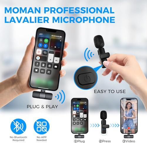 Moman Wireless Lavalier Microphone for iPhone, Clip on Microphone for Video Recording Interview Podcast Vlog YouTube - 4