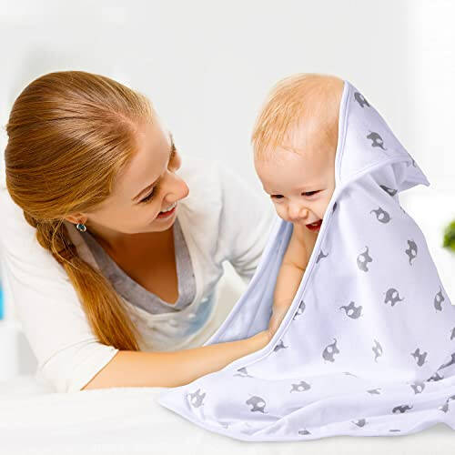 Momcozy Bebek Kapşonlu Havlu, 8 Parça Banyo Seti Erkek veya Kız Bebekler İçin, Sevimli Tasarımlı Yüz Bezi Seti, Yenidoğan, Bebek ve Çocuklar İçin Duş Havlusu Hediyesi - 9