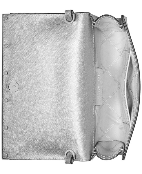 Mona East West Large Leather Clutch Silver - 8