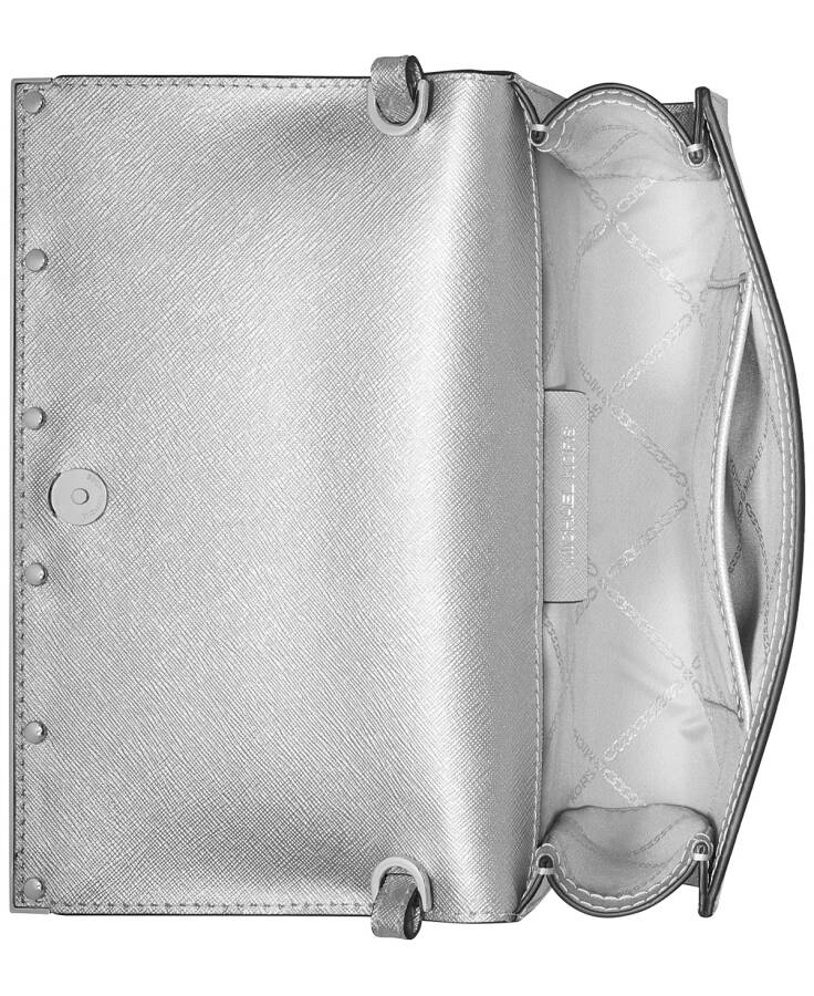 Mona East West Large Leather Clutch Silver - 8