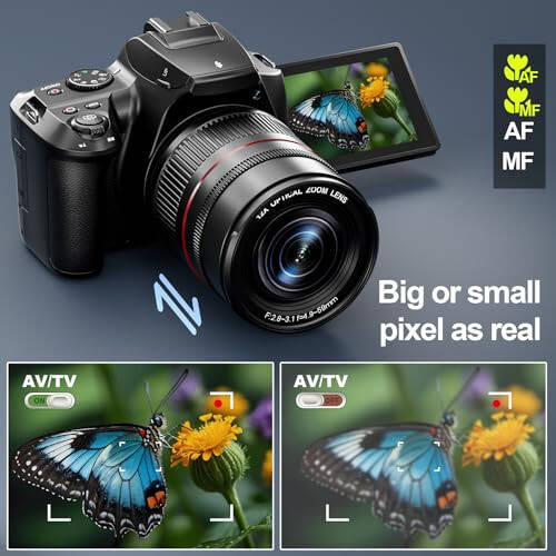 Monitech 64MP Digital Camera for Photography, 12x Optical Zoom Bridge Cameras with Macro, 4K vlogging Camera for YouTube, Auto Focus, Camera Straps, 2 batteries and 32GB SD Card - 3