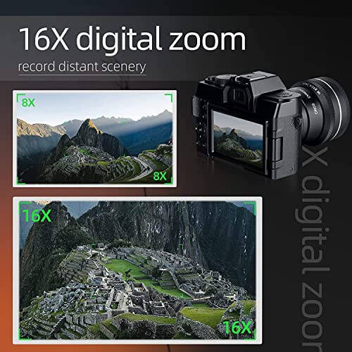 Monitech Digital Compact Camera for Photography and Video, 5K 48MP Vlogging Camera for YouTube with 180° Flip Screen, 16X Digital Zoom, 52mm Wide Angle & Macro Lens, 2 Batteries, 32GB TF Card (Black) - 3