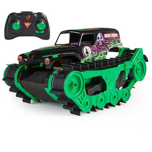 Monster Jam, Rasmiy Grave Digger Trax Butun Yerlarda Harakatlanadigan Masofadan Boshqarishli Tashqi Transport Vositasi, 1:15 Miqyosli, 4 Yosh va Undan Katta Bolalar Uchun O'yinchoqlar - 1