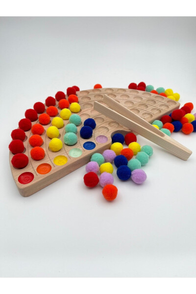 Montessori Educational Wooden Toy - Wooden Rainbow and Colorful Felt Balls - 1